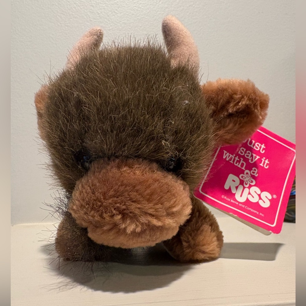 Vintage Russ Plush Buffalo Toy in Brown and Tan